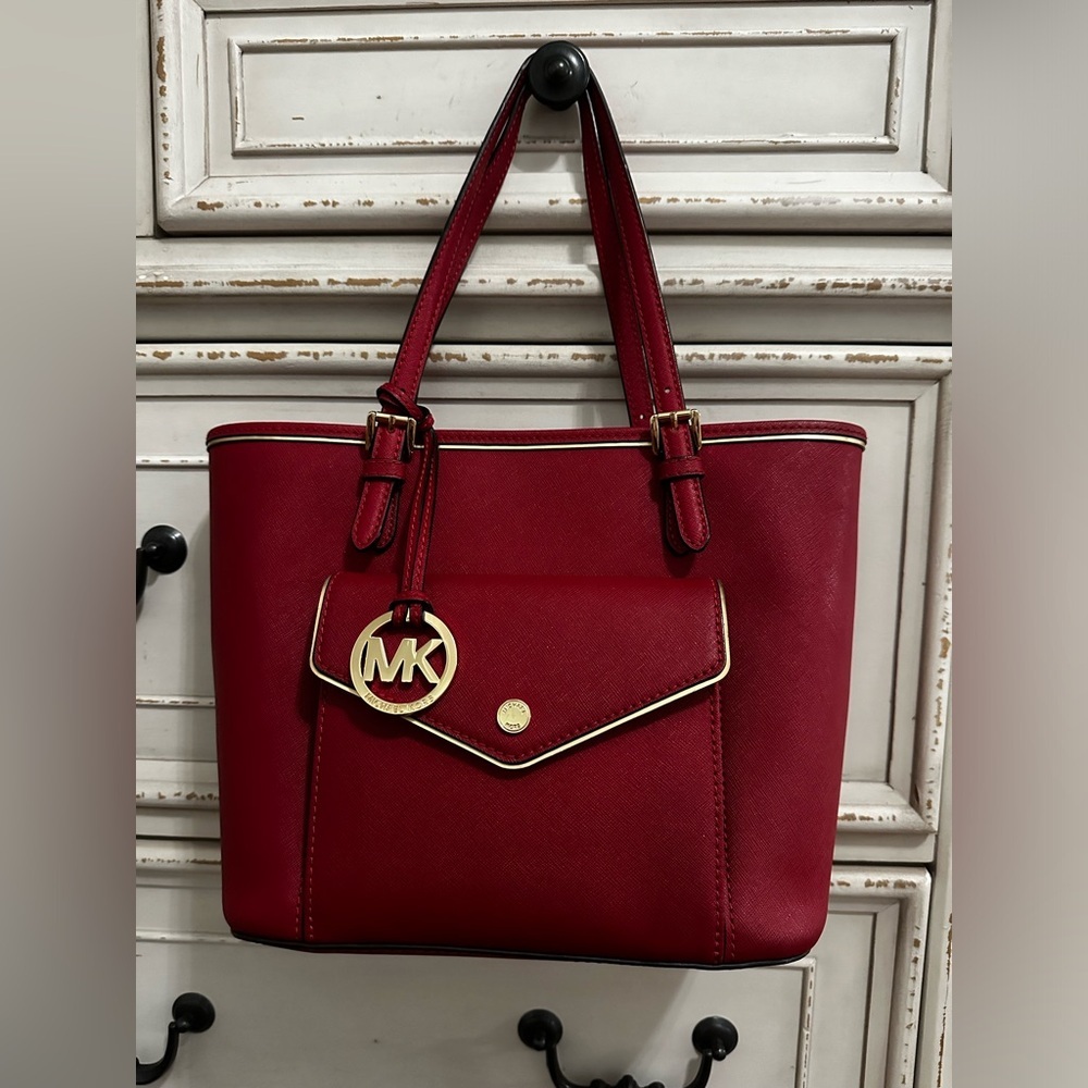 Michael Kors Red Saffiano Tote Bag
